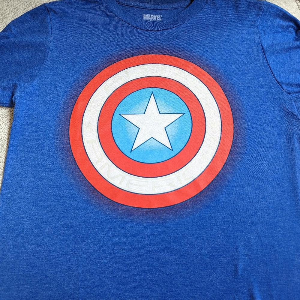 Marvel Captain America Target Glow in Dark Boys Shirt L (10-12) Blue EUC